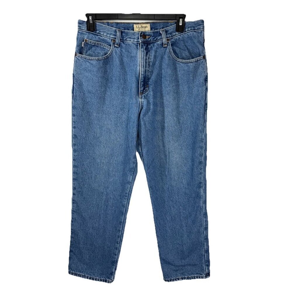 LL Bean Flannel Lined Jeans Mens 36x29 Blue Natural Fit 100% Cotton Denim Cabin